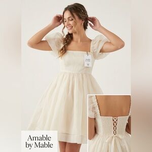 Amable by Mable Cream/Ivory Chiffon Cap Sleeve Fairy Princess Babydoll Dress